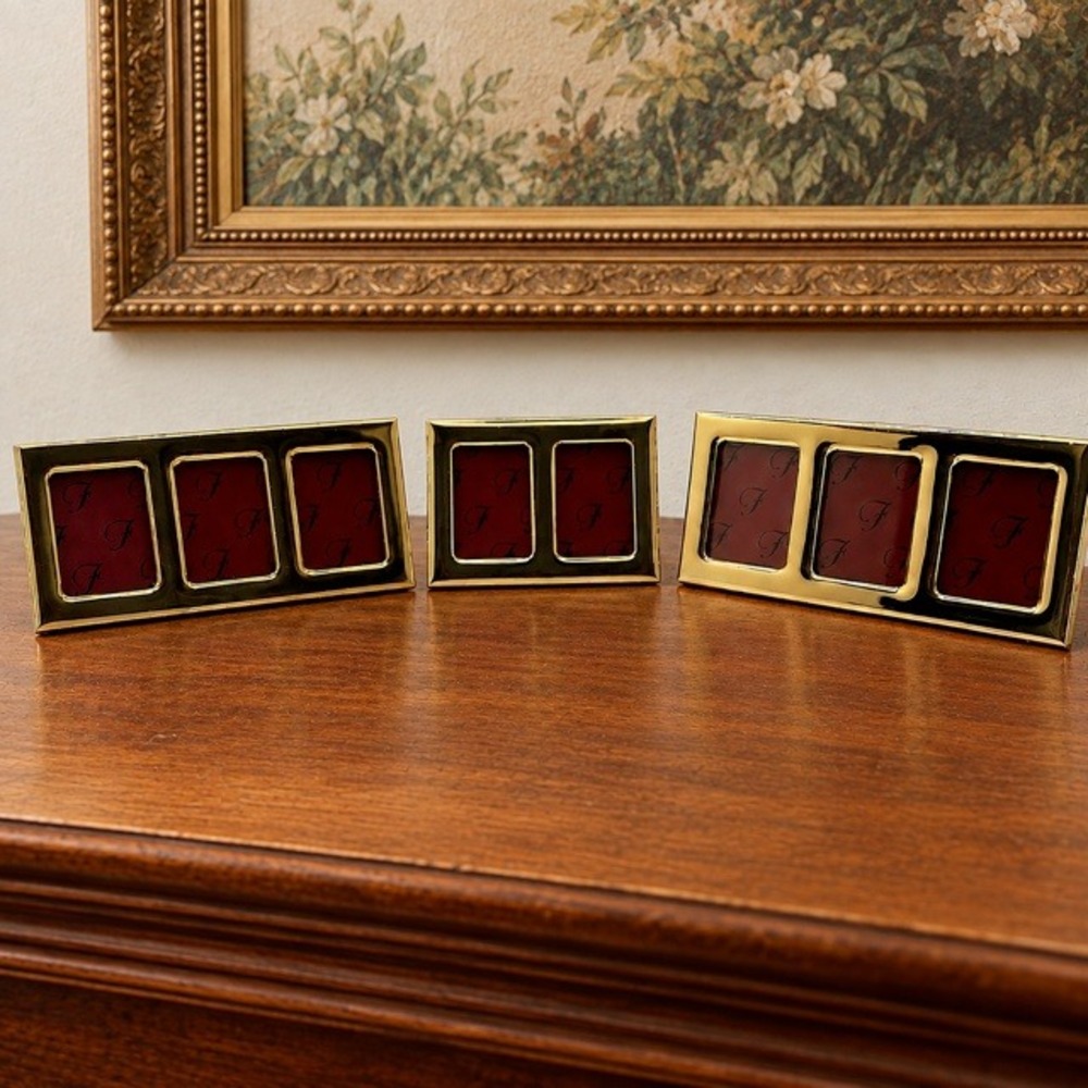 Vintage Gold Tone Mini Photo Frames Lot 3 Made Korea Triple Double Tabletop